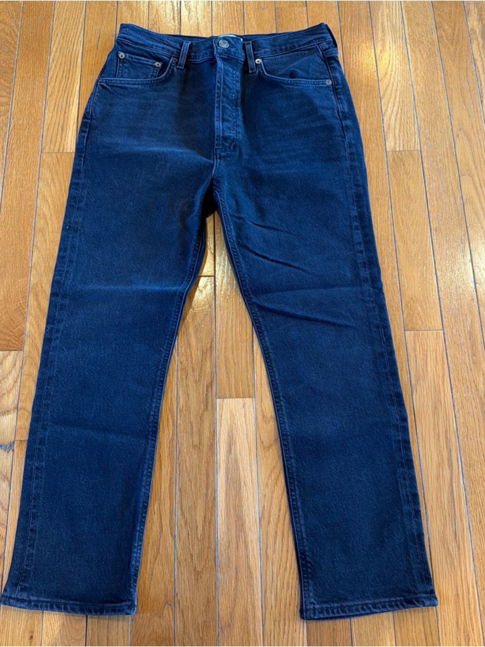 AGOLDE Riley Crop Size 28 Black High Rise Straight Leg Button Fly Denim Jeans